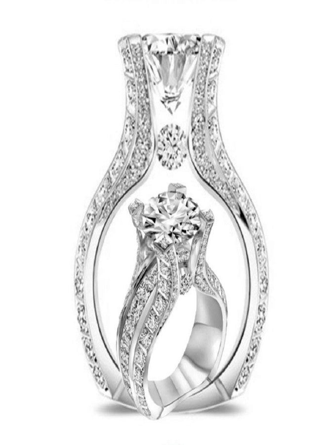 MAIHAO Fashion Women 925 Sterling Silver Ring,White Topaz Cubic Zirconia CZ Diamond Elegant Eternity Engagement Wedding Band Ring Size 6-10 (US Code 9) - Image 3